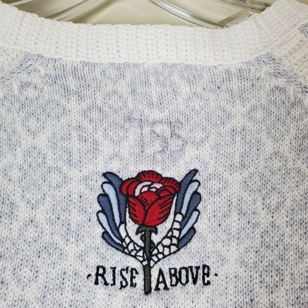 Odd Molly Cardigan Sweater Fair Isle Crochet Embroidered Rose Rise Above Size 2